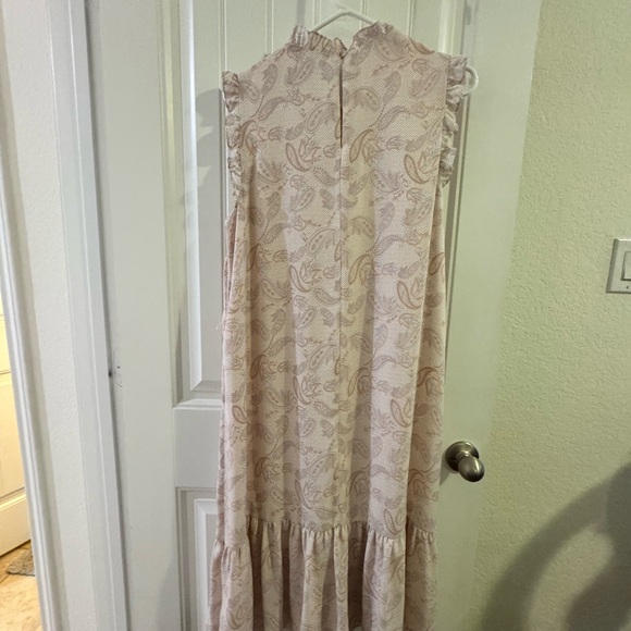 Ann Taylor Light Pink and Baby Blue Paisley/Floral Patterned Midi Dress Ruffled - Picture 3 of 11